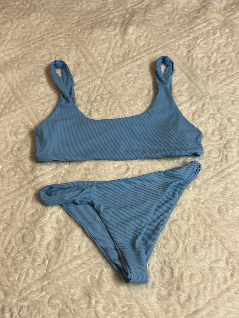Classic Ribbed Light Blue Bikini Set